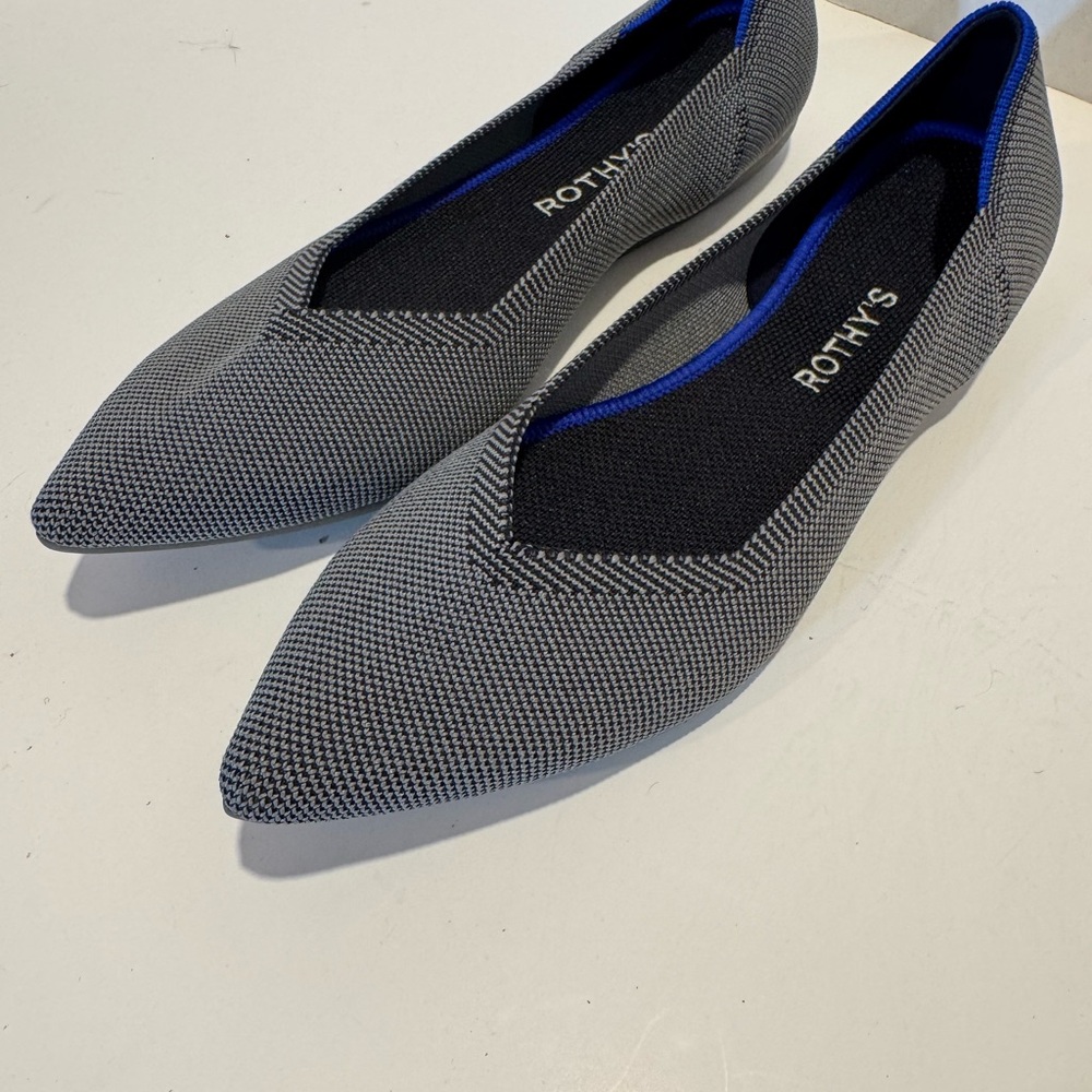 Rothy's Gray Pointed Knit Flats with Blue Trim - Picture 5 of 10